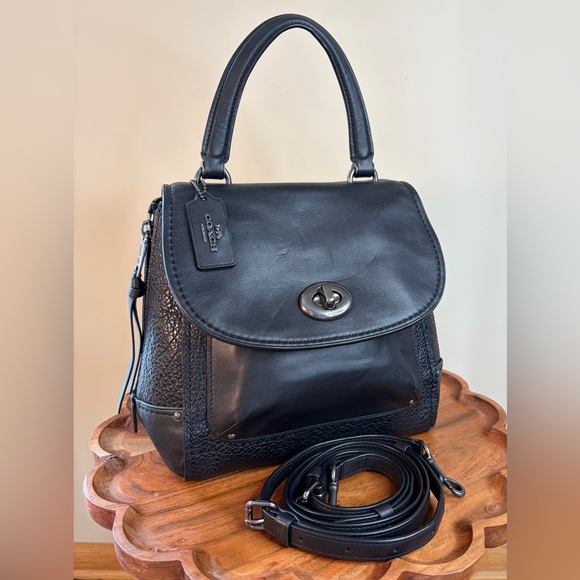 Coach Handbags - Coach Faye Black Leather Convertible Backpack Crossbody Satchel F30525 Like New